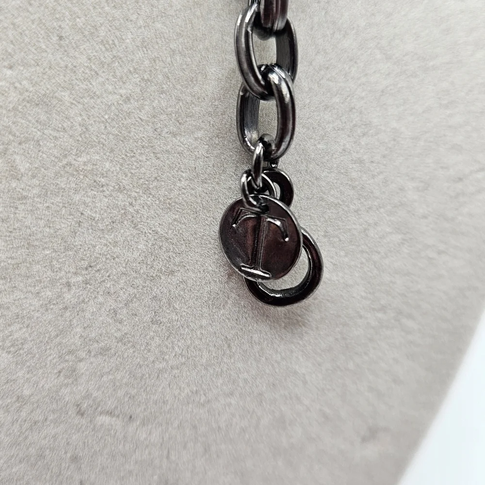 VINTAGE Talbots Gun Metal Multi Strand Chain Clear Stone Beaded Necklace